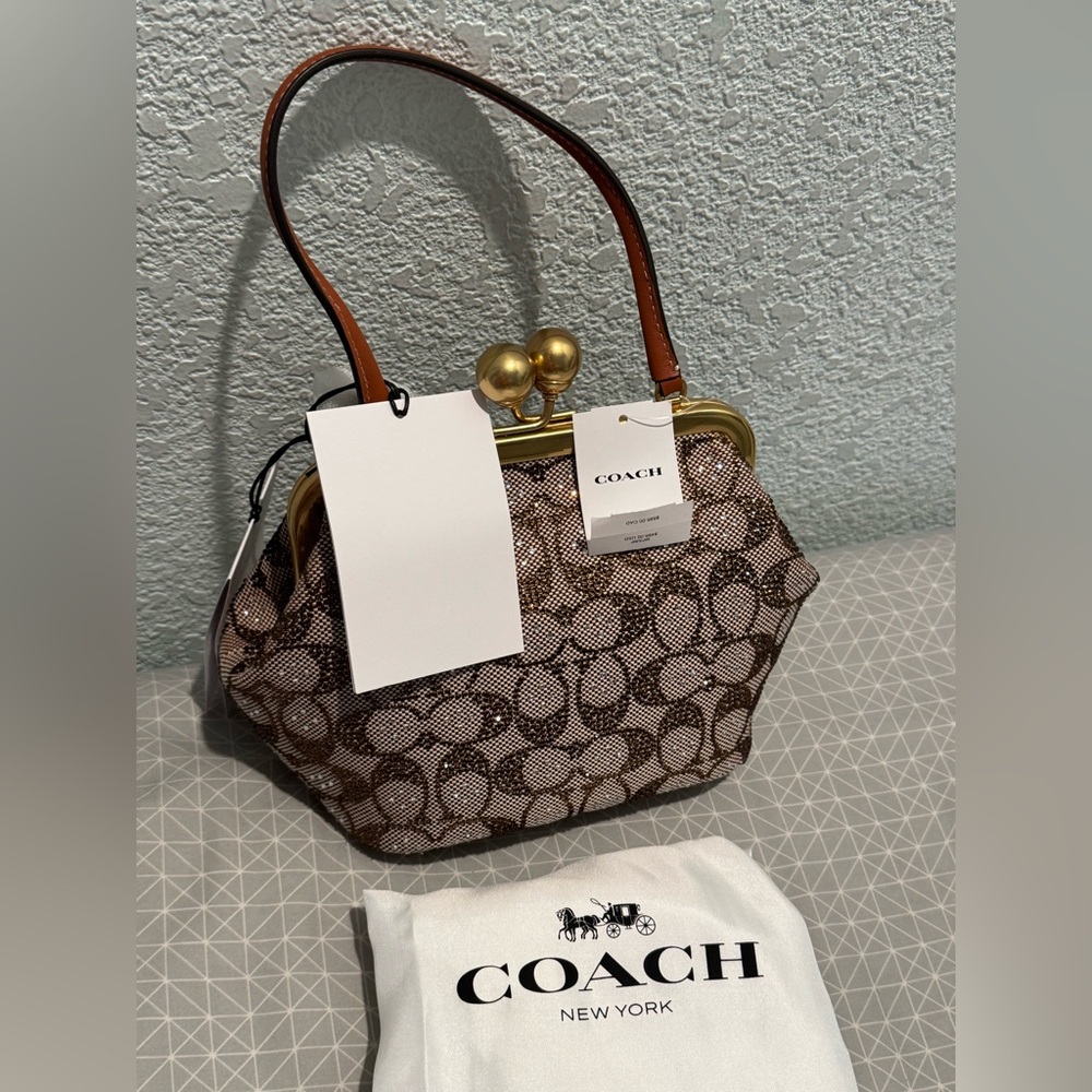 New Coach Crystal Signature Jacquard Kisslock 16 Frame Bag